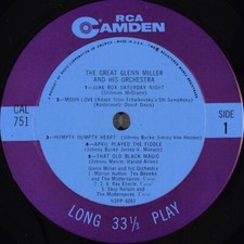 The Great Glenn Miller And His Orchestra Disc Only 1963 CAL-751 Vinyl 12''