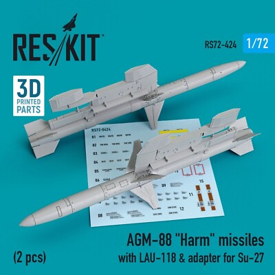 1/72 Reskit RS72-0424 AGM-88 ''Harm'' missiles with LAU-118 & adapter for Su-27 (2