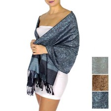 NWT Women's Large Pashmina Reversible Paisley Fringed Shawl Evening Wrap