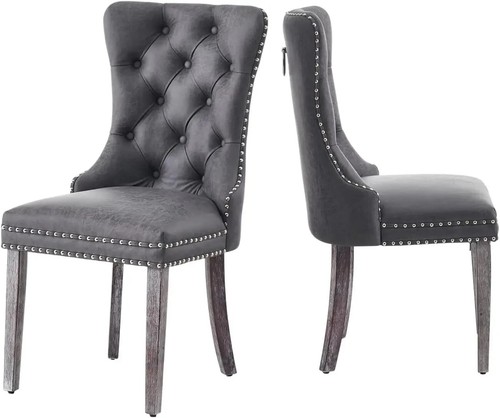 Velvet Dining Chairs Set of 6, Ring Pull Trim & Button Back,Tufted Dining Chairs - Picture 14 of 33