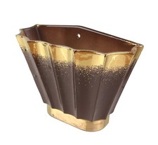 California Pottery Brown Gold Speckle Scalloped Fan Ceramic Wall Pocket Vase