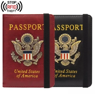 AICASE 1 US Passport Vaccine Card Holder RFID Blocking Leather Travel Wallet Case Cover