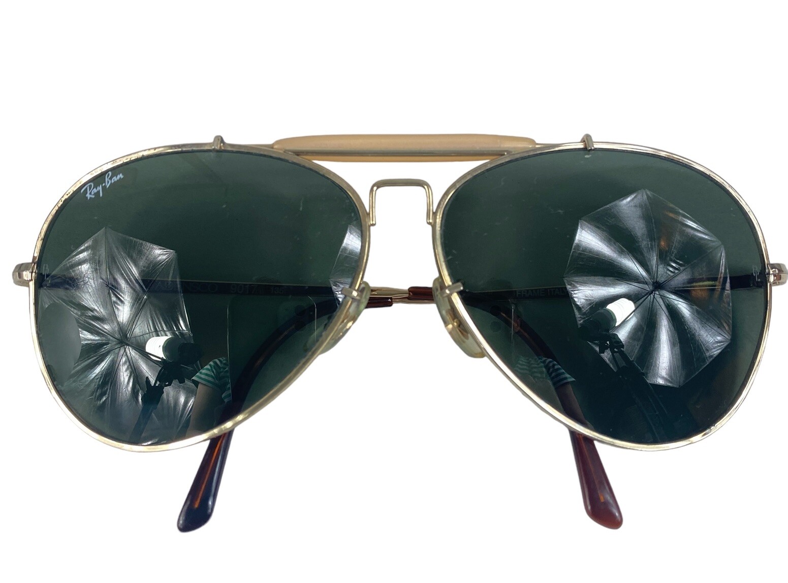 Aviator Sunglasses Vtg RAY BAN Adensco ITALY 9017 Non-Prescrip Green Lens NICE!-image