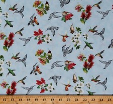 Cotton Hummingbirds Birds Animals Flowers Floral Fabric Print by Yard D477.59