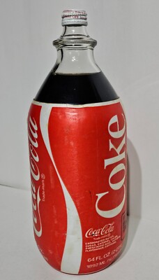 Vintage Coca Cola Foam Label 64 Oz Glass Bottle 1 Liter