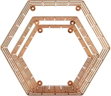 Hexagonal Copper-Tone Wire Wall-Mounted Hanging Shelves, Set of 3