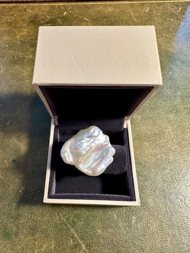 Huge Natural Cloud Form Baroque Pearl & Baguette Cut Diamond Ring Size P 1/2 8 - Picture 2 of 16