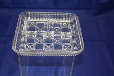 Vintage Indiana Glass #267 Square 3-section Relish Dish 7  Block & Star Pattern