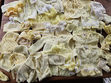 Huge Lot Vintage Antique Yellow Baby Girl Boy Clothes Handknit Crochet