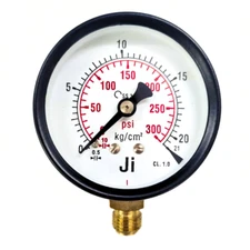 "Ji" Commercial Pressure Gauge, 2.5" Dial, 0-21 Kg/Cm², Bottom Entry, MS Body