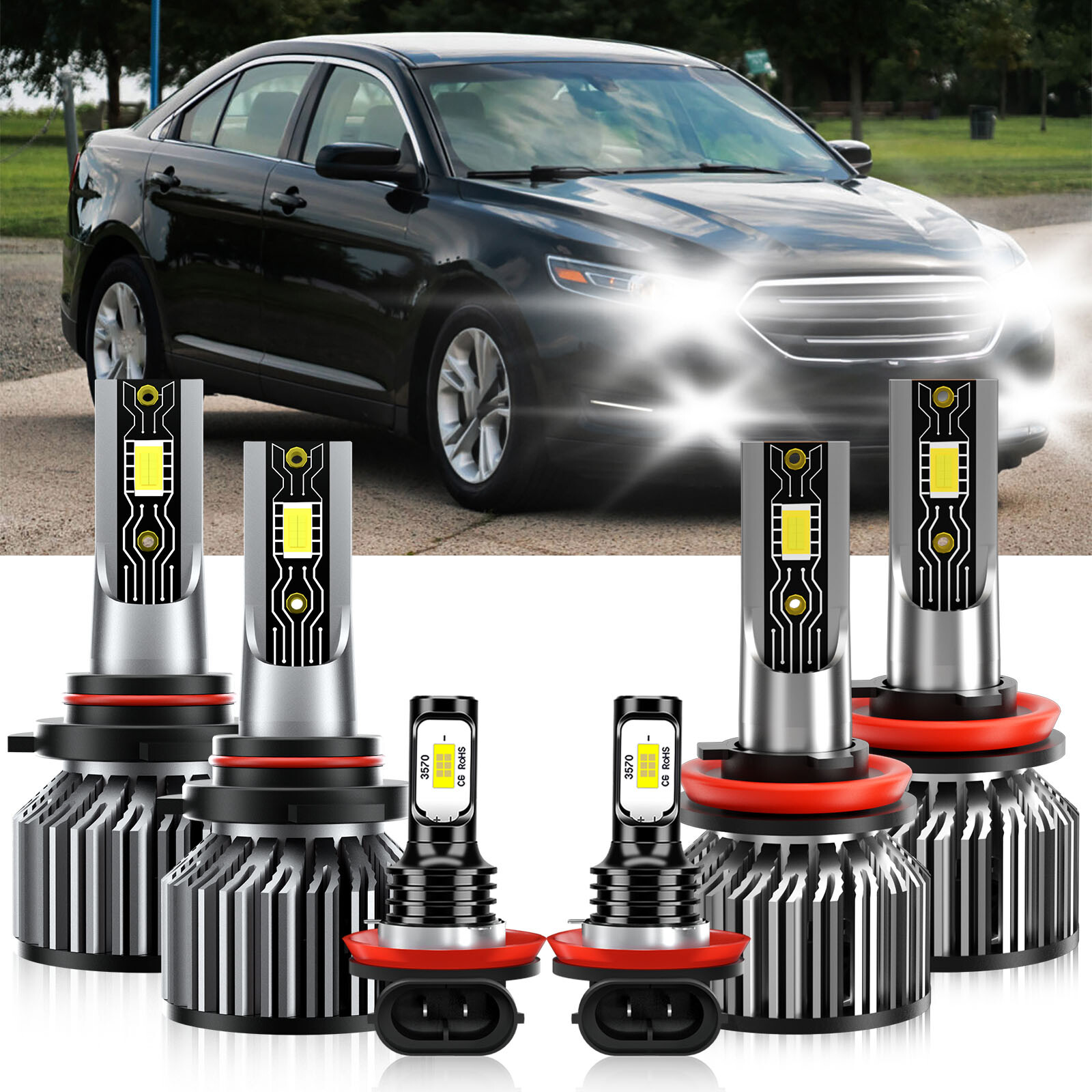 2008-2009 Ford Taurus X 6x LED Headlight & Fog Light Bulbs Combo 6500K White  