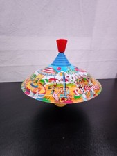 VINTAGE TIN TOY PRESSED LITHO PRINT METAL SPINNING TOP GUC