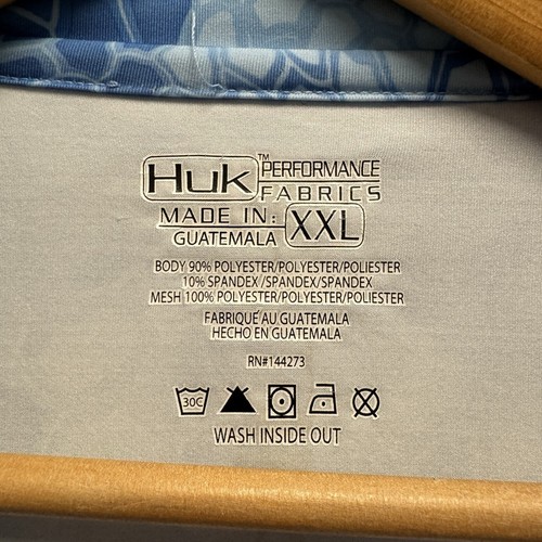 Huk Men's XXL Performance Fishing Long Sleeve Blue Scale Water Camo T-Shirt euc - Picture 3 of 5