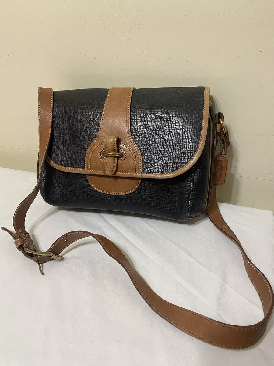 RARE Vintage Coach Shoulder Bag Cross Body Saddle Black Brown