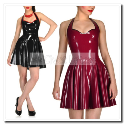 Latex Dress Halter Sweat-heart Neck Rear Zip Pleated Skirts Sexy Customized  D203 | eBay