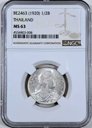 BE2463 (1920) 50 SATANG (1/2BAHT) THAILAND NGC MS63