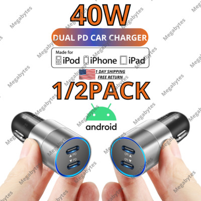 40W Dual Type C PD Fast 40W Car Charger Power Adapter For iPhone Samsung iPad XR