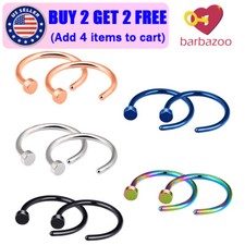 2-5PCS 20G C-Shape Nose Hoop Ring Surgical Steel Nostril Daith Lip Earring Kit