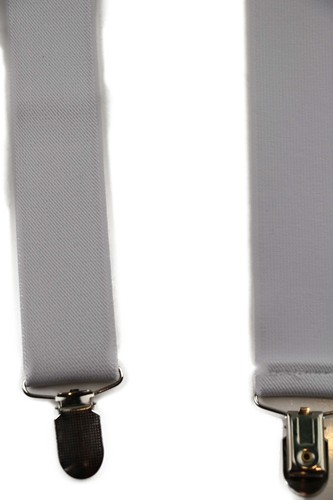Wide Heavy Duty Adjustable 100cm White Adult Mens Suspenders - Picture 3 of 4
