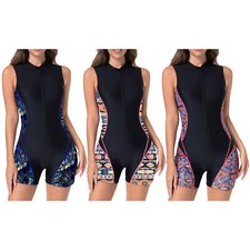 Damen Neoprenanzug Sonnenschutz Overall Ein Stück Badeanzug Hawaiianisch Sport