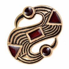 Germanische S-Fibel mit Glaseinlagen Mittelalter Brosche Fibel Bronze/Versilbert