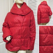 H&m Women's Red Puffer Jacket Coat Sz 10 M Oversized Womens Winter Coats Jackets
