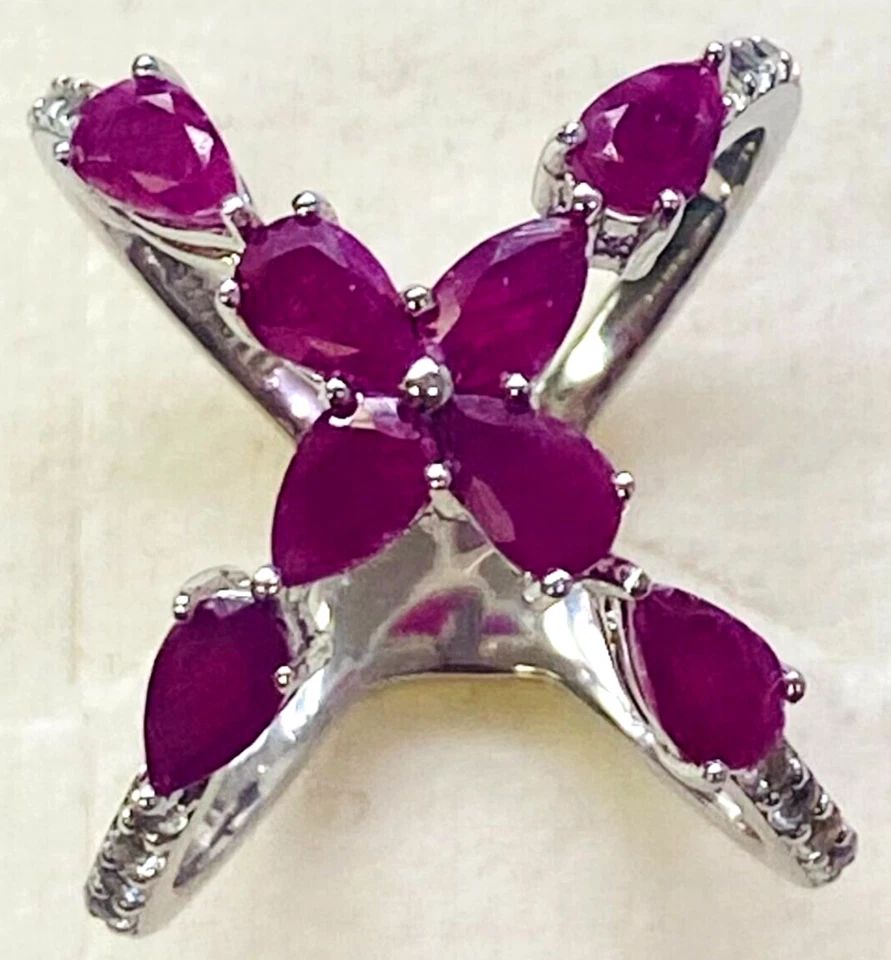 Anillo cruzado rubí precioso plata esterlina gemas afinidad QVC talla 5 Foto 2 de 4