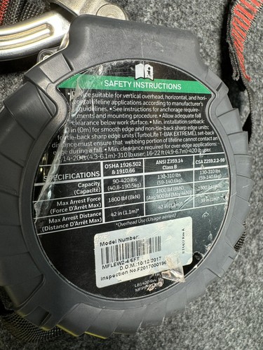 Honeywell Miller Personal Fall Limiter Self Retracting Lifeline MFLEW2-4/6FT - Picture 4 of 6