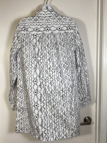 Roaman's Button Down Blouse Womens Plus 12W Black White Print LS Collared New - Picture 10 of 16
