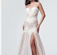 Camille La Vie, Ivory/Nude, Lace, Gown/ Prom Dress, Embellished, Sweetheart Neck