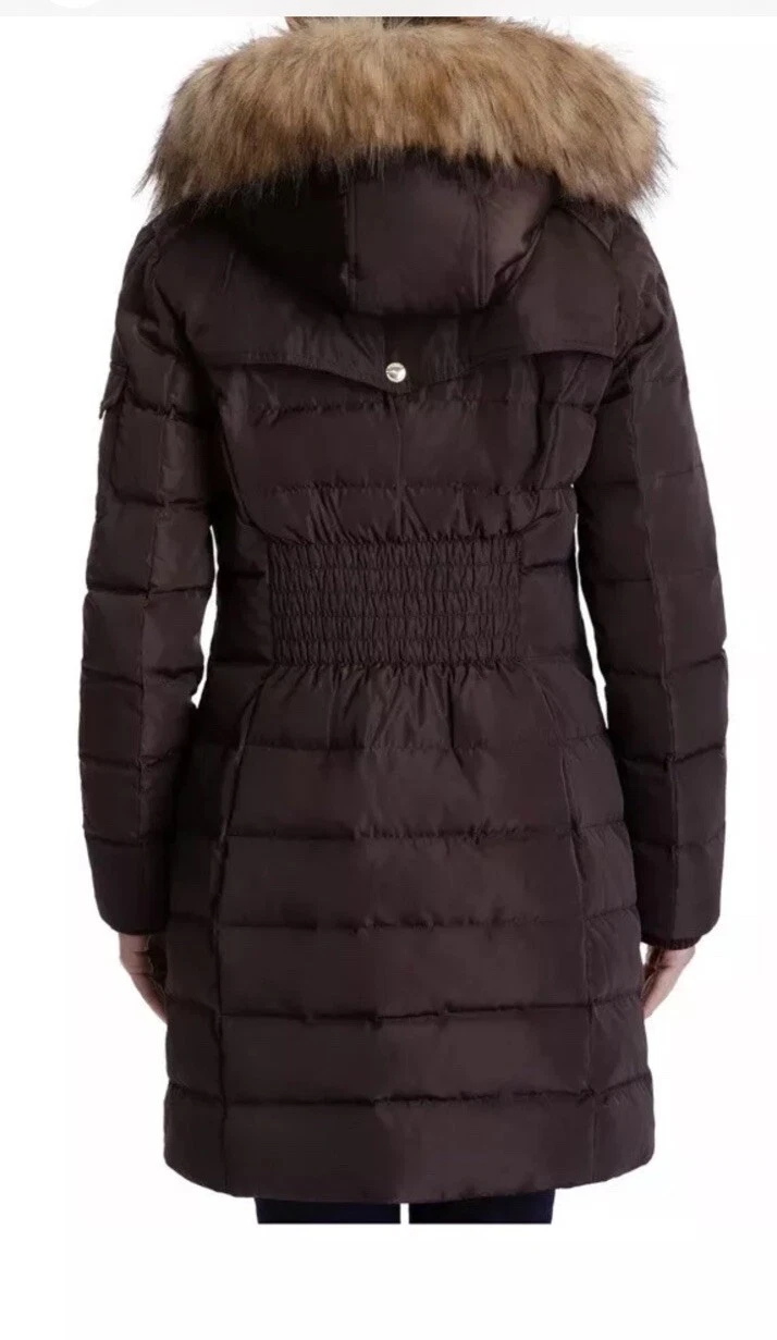 Michael Michael Kors cappotto donna imbottito con cappuccio marrone cioccolato 3 4 piumino XXL
