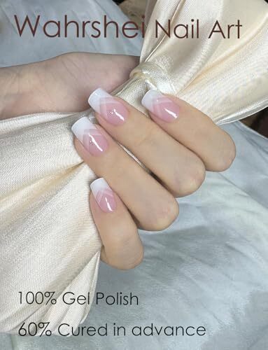 Semi Cured Gel Nail Strips, 20pcs French Gradient Gel Nail Stickers Work with 
