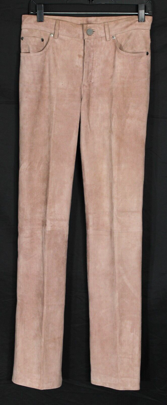 YVES SAINT LAURENT Pantaloni in pelle scamosciata rosa polvere vita media slim gamba dritta 36