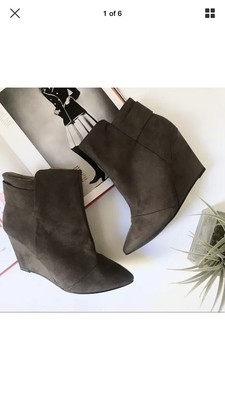 gray suede wedge booties