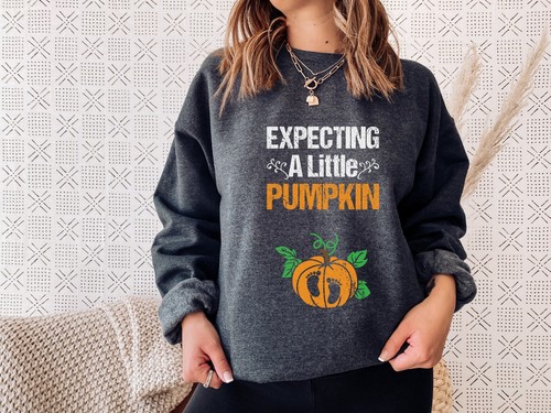 Pregnancy Announcement Sweatshirt, Expecting Little Pumpkin, Halloween Maternity - Picture 2 of 8