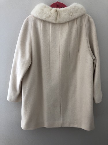 Vintage Forstmann Wool Coat Fur Collar Cream 3/4 Sleeve M? CLASSIC RETRO - Picture 3 of 12