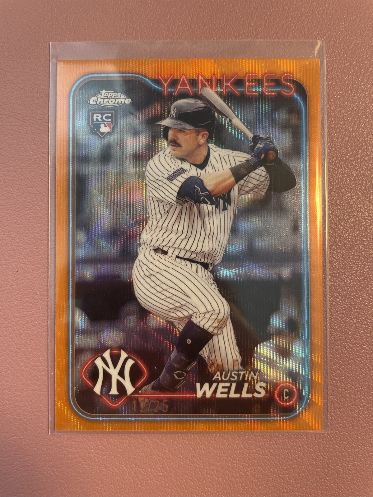 2024 Topps Chrome - Austin Wells #281 Orange Wave Refractor 12/25 (RC) Yankees
