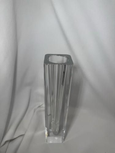"JARRÓN WATERFORD CRISTAL PLOMO 11"" AGUJA JIM O'LEARY FLOR ROSA BROTE CUADRADO TRANSPARENTE" - Imagen 3 de 7