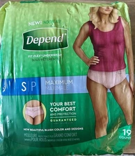Depend Fit Flex Underwear Women Size S, Maximum Absorbency Blush Color 19 Count 