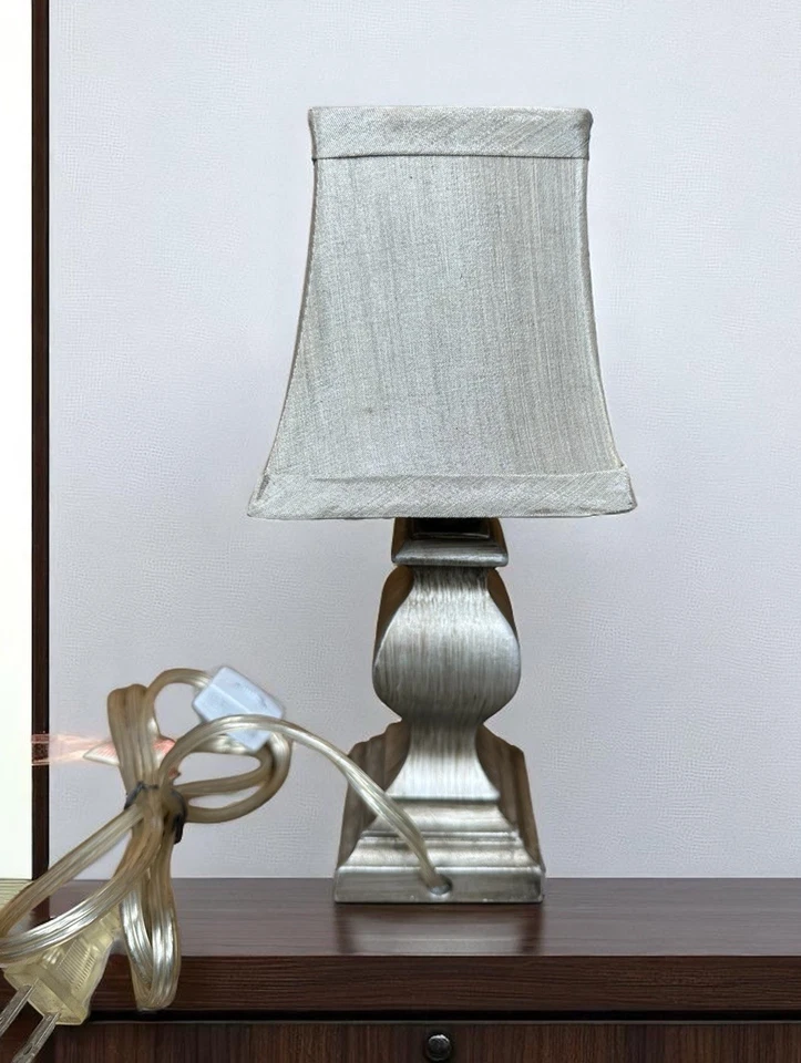 Small Pewter Color Accent Table Lamp with 3D Flower Shade 10" Bedroom Bathroom - Image 4 of 4