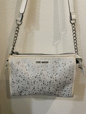 Borsa a tracolla Steve Madden borchiata strass bianca borsetta dotata di tracolla a catena