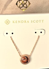 Kendra Scott Basketball Rose Gold Pendant Necklace in Orange Dust Pouch New
