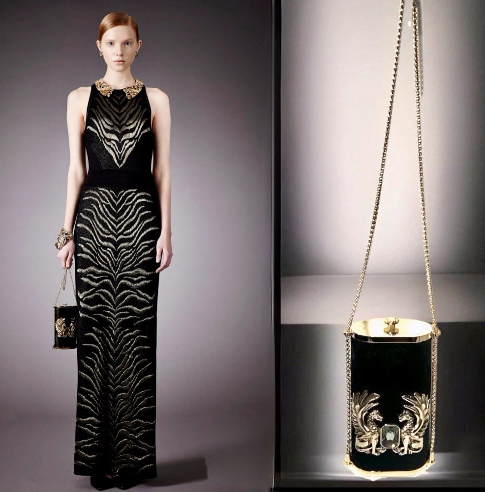 PONY ROBERTO CAVALLI Borsa Fiaschetta Capelli Oro Grifone e Cavallo Nero Campagna Rita Ora 2014