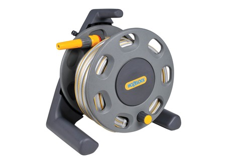 HOZELOCK - Compact Hose Reel 15m : Integrated Handle, Supplied with 15m of 