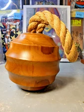 Hand-Turned Wooden Nautical Decor w/ Rope Handle Beach Maritime Accent Piece