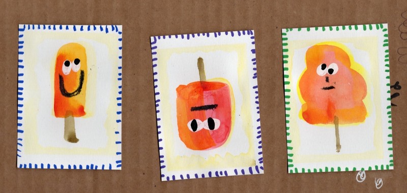 Original ACEO Art Card Popsicle Series of 3 watercolor and acrylic