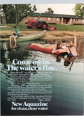 CIBA-GEIGY Aquazine Vintage Magazine Ad Family Pond Scene 1970s Farm