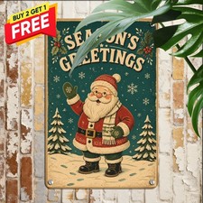Retro Santa Claus Jolly Holiday Greetings Metal Tin Sign 8x12 Christmas Art