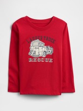 GAP Baby Boys Modern Red Firetruck Long Sleeve Graphic Tee T-Shirt