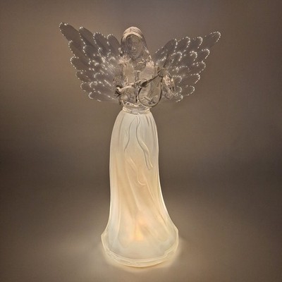 Engel mit Mandoline 26 cm aus Acryl mit LED Licht & Timer - Flügel aus Fiberglas
